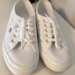 Superga Women's White Canvas Sneakers with Gold Eyelets